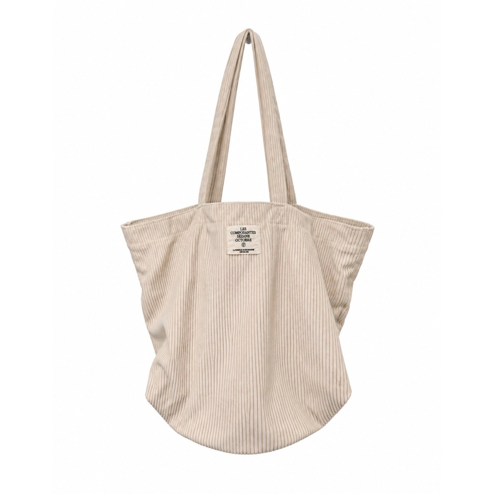 Sezane Corduroy Tote Bag Unisex OS Cream Good Ribbed Shopper Logo Patch